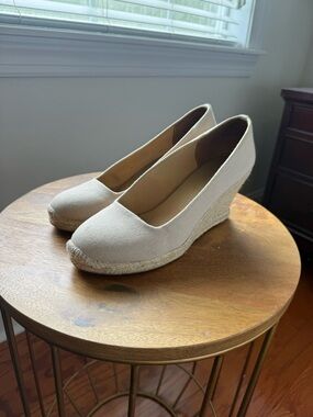 J. Crew Cream Canvas Espadrille Wedge Pumps